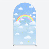 Aperturee - Aperturee Watercolor Rainbow in the Sky Arch Backdrop Pastel Clouds and Stars Baby Shower or Birthday Photo Booth Decor